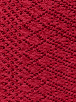 Christmas Knitted Texture. Organic Woven Design. Fiber Jacquard Thread Material. Xmas Knitting Pattern. Abstract Weave Plaid. Macro Scandinavian Embroidery. Red Xmas Knitted Background.
