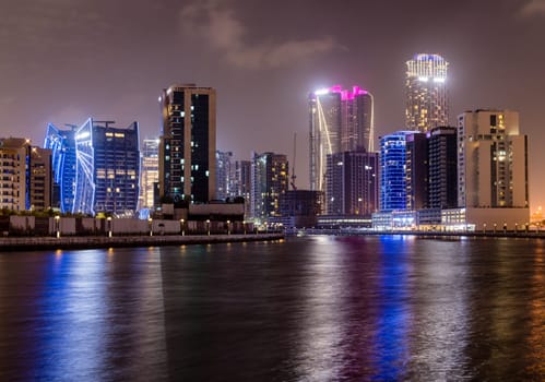 Offices and apartments of Dubai Business Bay at night