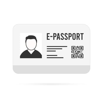 Modern E-Passport Vector Icon. Electronic ID with photo, personal data, and QR code for easy verification. Secure and convenient travel identification solution in flat design