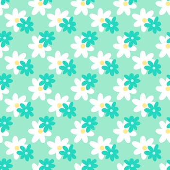 Pattern seamless with blue and white flowers. Spring or summer design for postcard, wrapping paper, textile, wallpaper.