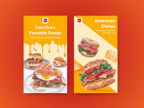 Instagram template with American foods concept,watercolor style