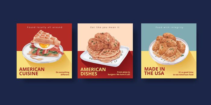 Banner template with American foods concept,watercolor style