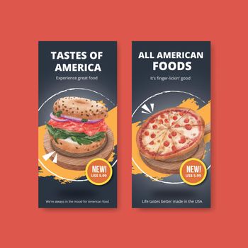 Flyer template with American foods concept,watercolor style