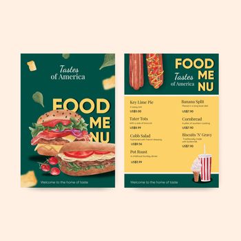Munu template with American foods concept,watercolor style