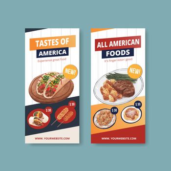 Flyer template with American foods concept,watercolor style