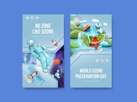 Instagram template with world ozone day concept,watercolor style