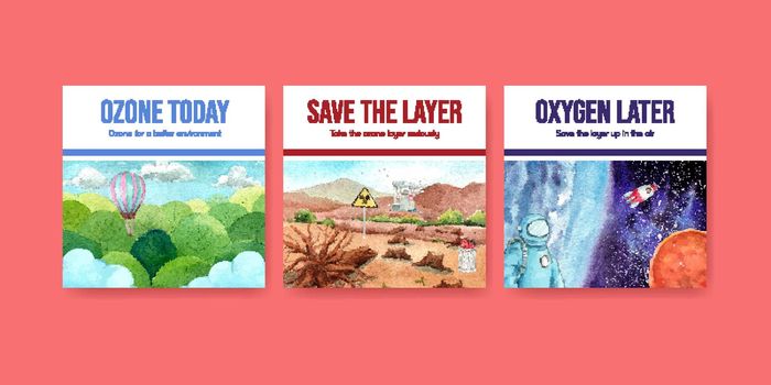 Banner template with world ozone day concept,watercolor style