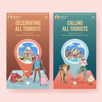 Instagram template with world tourism day concept,watercolor style