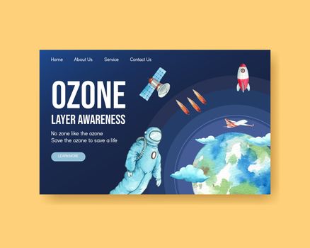 Website template with world ozone day concept,watercolor style