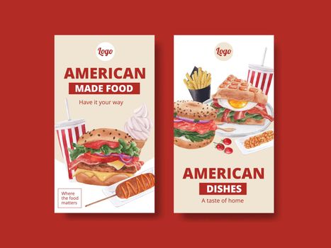 Instagram template with American foods concept,watercolor style