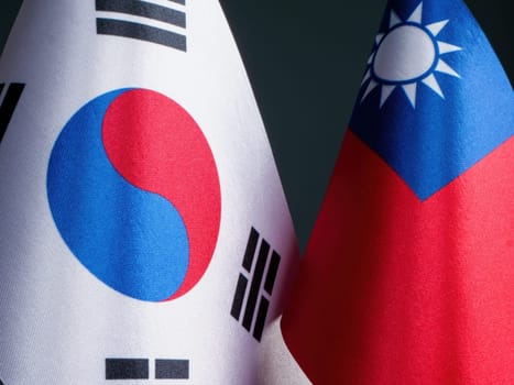 Flags of South Korea and Taiwan side by side.