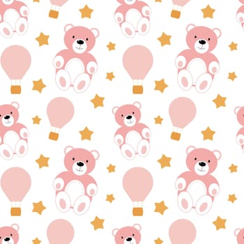 Seamless pattern with pink bear and ballon