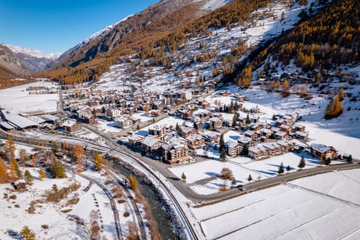 Tasch a Town in Switzerland in the Winter Aerial View