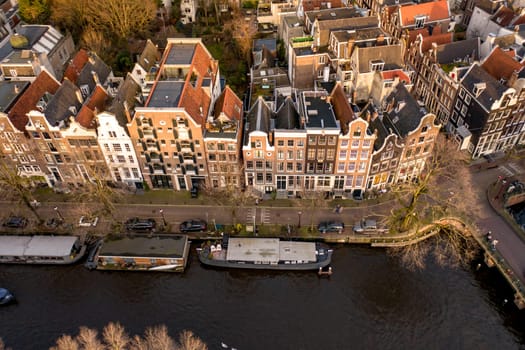 Waterfront Canal Houses in Amsterdam Aerial View
