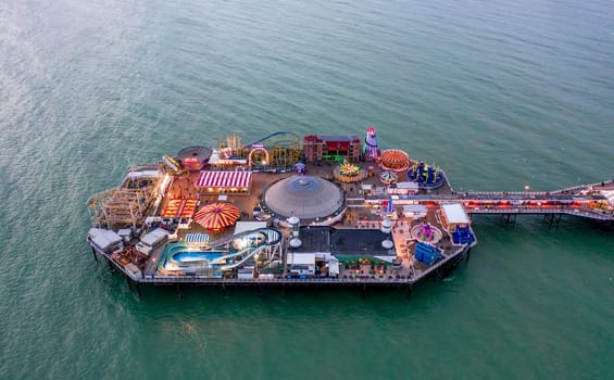 The Fun Fair at the End of Brighton Palace Pier in the Afternoon Aerial View