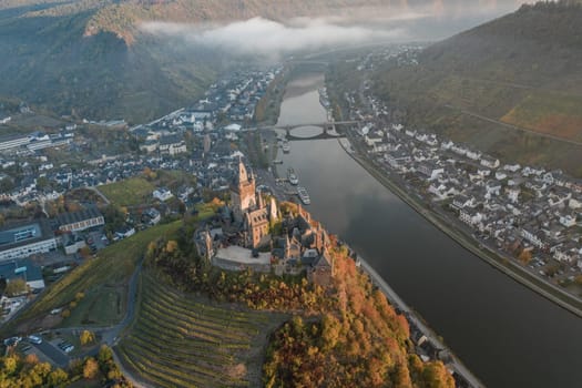Castle Overlooking Cochem Germany in Europe at Sunrise