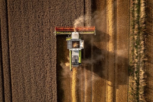Bird's Eye View of a Combine Harvester in the Summer