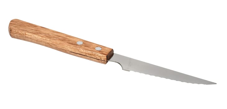Table knife with a wooden handle on a white isolated background