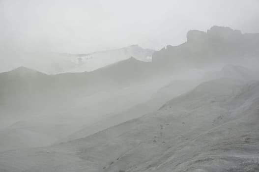 Falljokull glacier in the fog in Iceland
