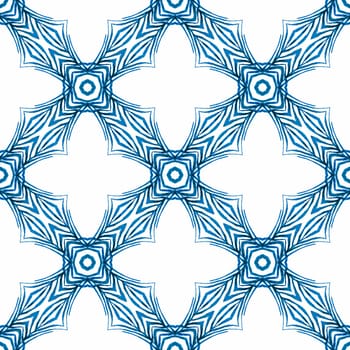 Hand drawn tropical seamless border. Blue lively boho chic summer design. Tropical seamless pattern. Textile ready wondrous print, swimwear fabric, wallpaper, wrapping.