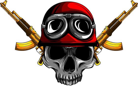 Vector illustration of skull in helmet soldier on white background