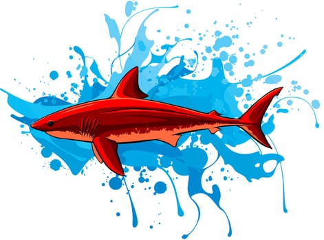 cartoon vector illustration of white shark design on white background. digital hand draw