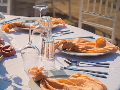 Luxury elegant wedding reception table arrangement and floral centerpiece - wedding banquet and event outdoor