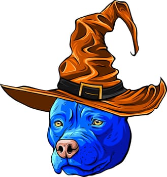 pitbull dog wearing the witch hat. vector illustration