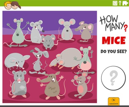 Illustration of educational counting game for children with cartoon mice animal characters group