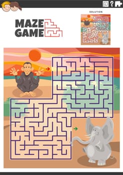 maze game activity with cartoon animal characters