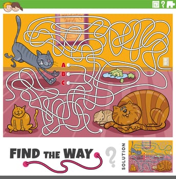 find the way maze game with cartoon cats at home