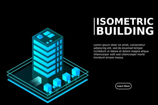 Smart city or intelligent building isometric vector concept. Modern smart city urban planning and development infrastructure buildings