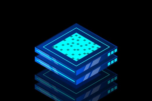 Set of server room icons, data center and database, futuristic data processing