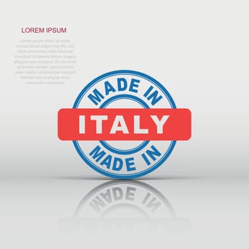 Made in Italy icon in flat style. Manufactured illustration pictogram. Produce sign business concept.