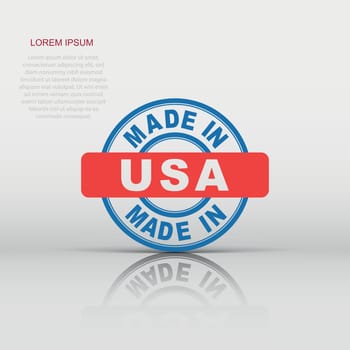 Made in USA icon in flat style. Manufactured illustration pictogram. Produce sign business concept.