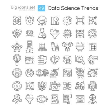 Data science trends linear icons set