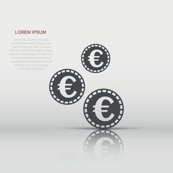 Vector euro coins icon in flat style. Money coin sign illustration pictogram. Euro cash business concept.