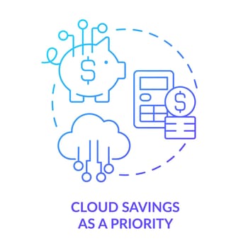 Cloud savings as priority blue gradient concept icon