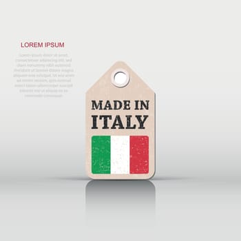 Hang tag made in Italy with flag. Vector illustration