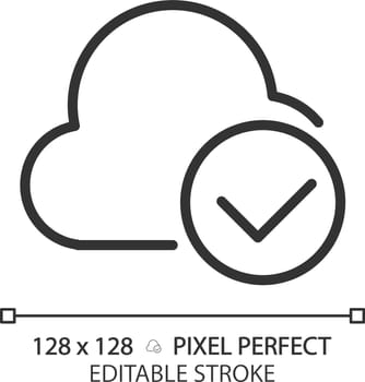 Cloud with check mark pixel perfect linear icon