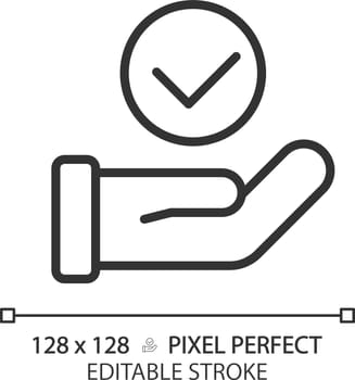 Hand with check mark pixel perfect linear icon