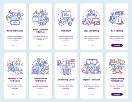 Metaverse technology for business onboarding mobile app screens set