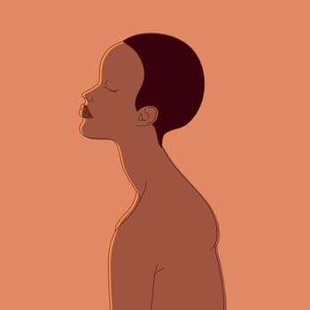 Woman in profile lit by the sun. Female beauty in simple art. Femininity and light. Vector art