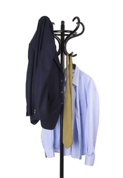 men's clothing on a coat rack