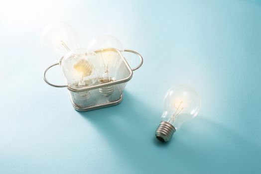 Light bulbs on blue background