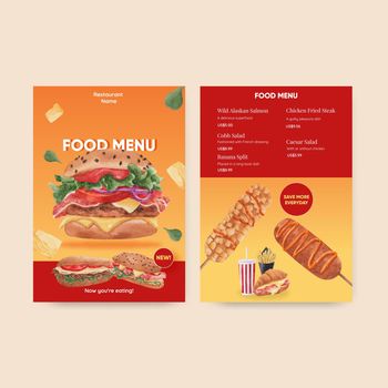 Munu template with American foods concept,watercolor style