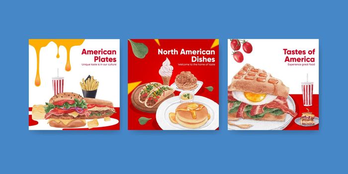 Banner template with American foods concept,watercolor style