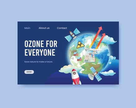 Website template with world ozone day concept,watercolor style