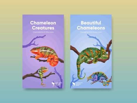 Instagram template with chameleon lizard concept,watercolor style
