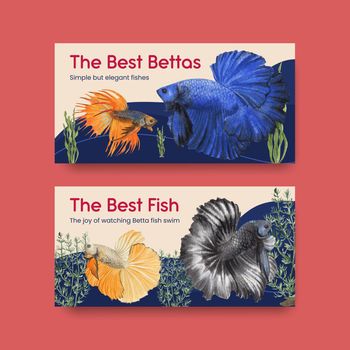 Twitter template with betta fish concept,watercolor style